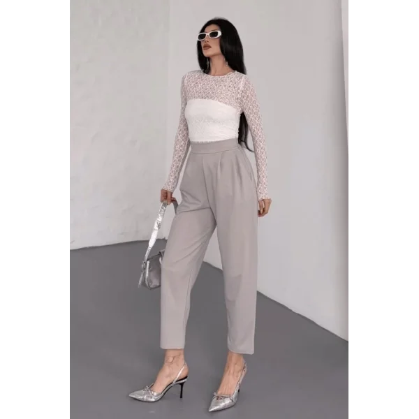 Kadın Scuba Krep Likralı Yan Fermuarlı Lastikli Harem Pantolon