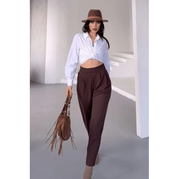 Kadın Scuba Krep Likralı Yan Fermuarlı Lastikli Harem Pantolon