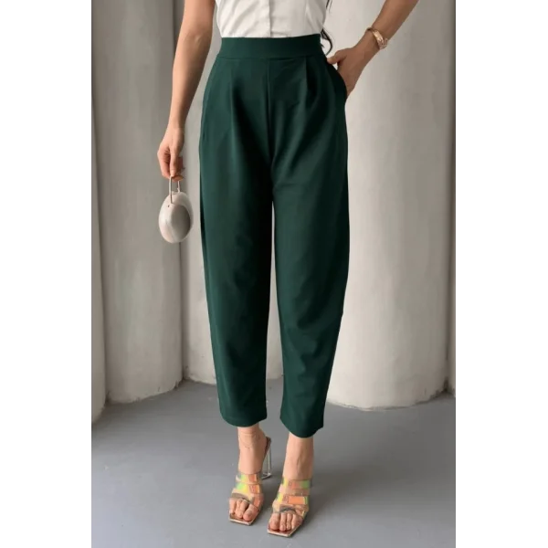 Kadın Scuba Krep Likralı Yan Fermuarlı Lastikli Harem Pantolon