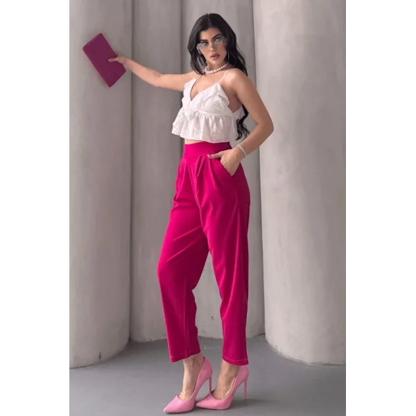 Kadın Scuba Krep Likralı Yan Fermuarlı Lastikli Harem Pantolon