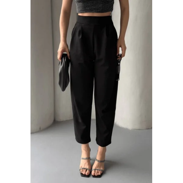 Kadın Scuba Krep Likralı Yan Fermuarlı Lastikli Harem Pantolon