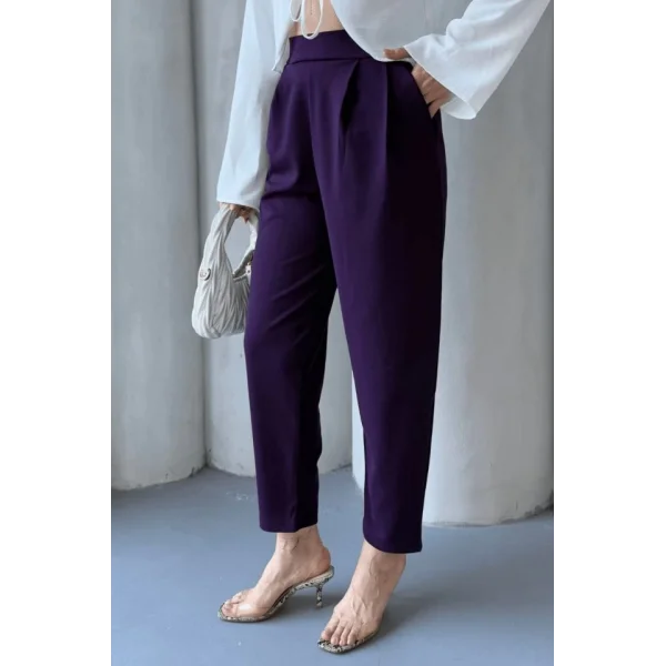 Kadın Scuba Krep Likralı Yan Fermuarlı Lastikli Harem Pantolon