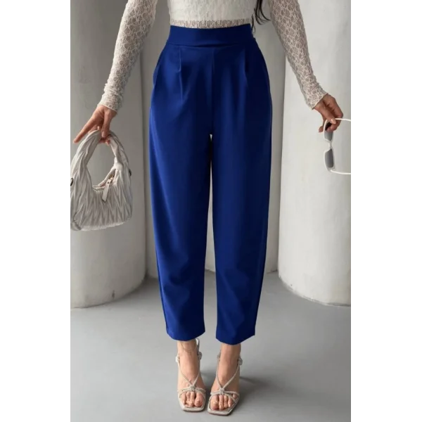 Kadın Scuba Krep Likralı Yan Fermuarlı Lastikli Harem Pantolon