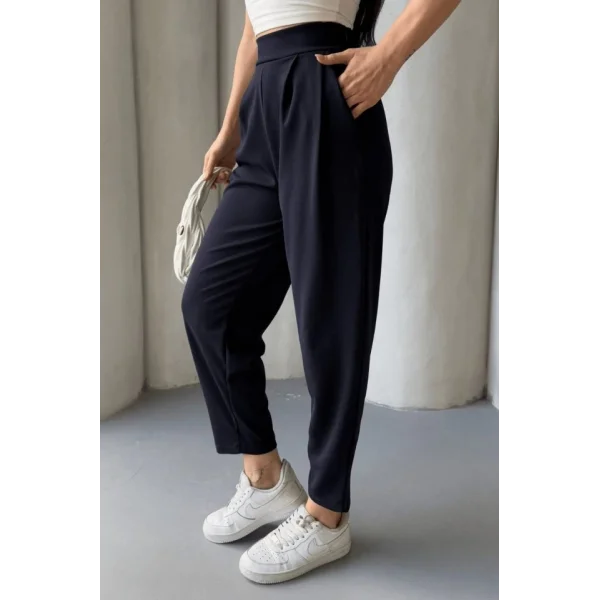 Kadın Scuba Krep Likralı Yan Fermuarlı Lastikli Harem Pantolon