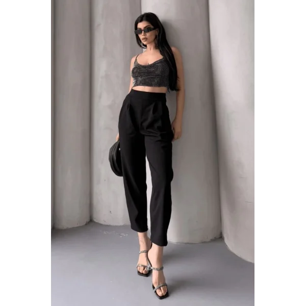 Kadın Scuba Krep Likralı Yan Fermuarlı Lastikli Harem Pantolon