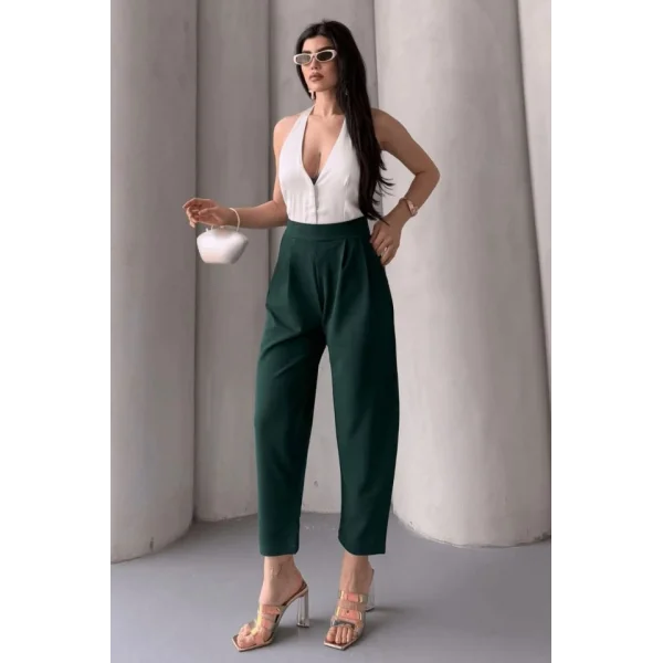 Kadın Scuba Krep Likralı Yan Fermuarlı Lastikli Harem Pantolon