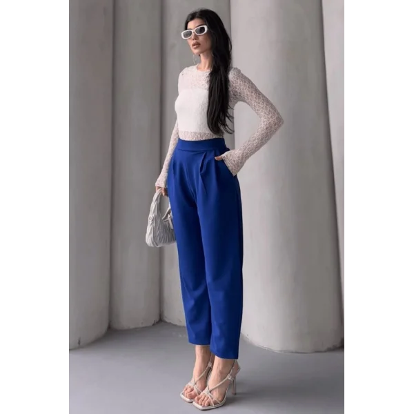 Kadın Scuba Krep Likralı Yan Fermuarlı Lastikli Harem Pantolon