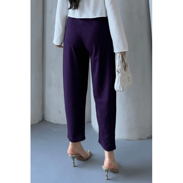 Kadın Scuba Krep Likralı Yan Fermuarlı Lastikli Harem Pantolon