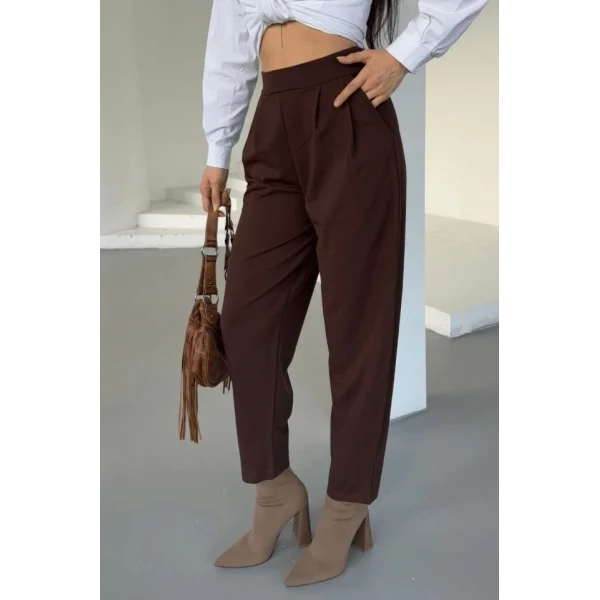 Kadın Scuba Krep Likralı Yan Fermuarlı Lastikli Harem Pantolon