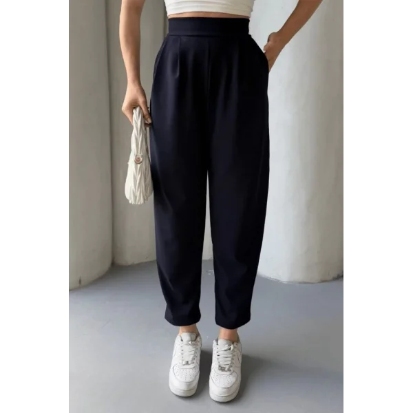 Kadın Scuba Krep Likralı Yan Fermuarlı Lastikli Harem Pantolon