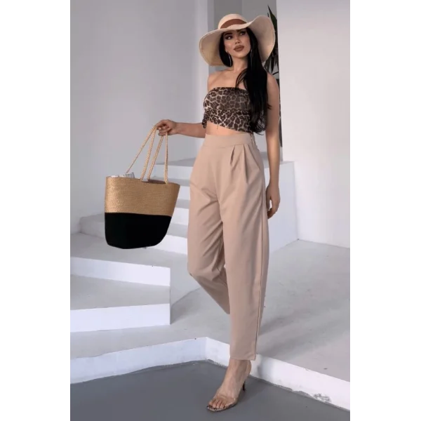 Kadın Scuba Krep Likralı Yan Fermuarlı Lastikli Harem Pantolon