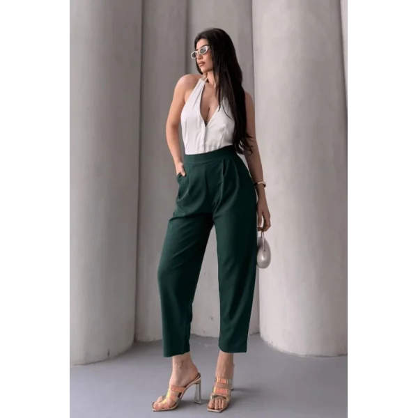 Kadın Scuba Krep Likralı Yan Fermuarlı Lastikli Harem Pantolon