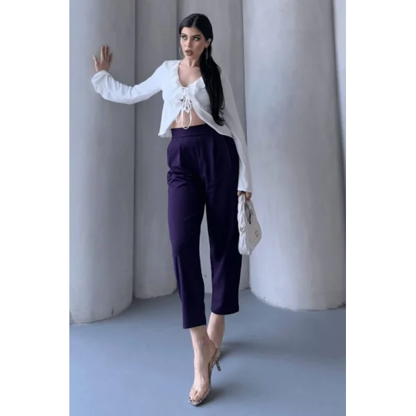 Kadın Scuba Krep Likralı Yan Fermuarlı Lastikli Harem Pantolon