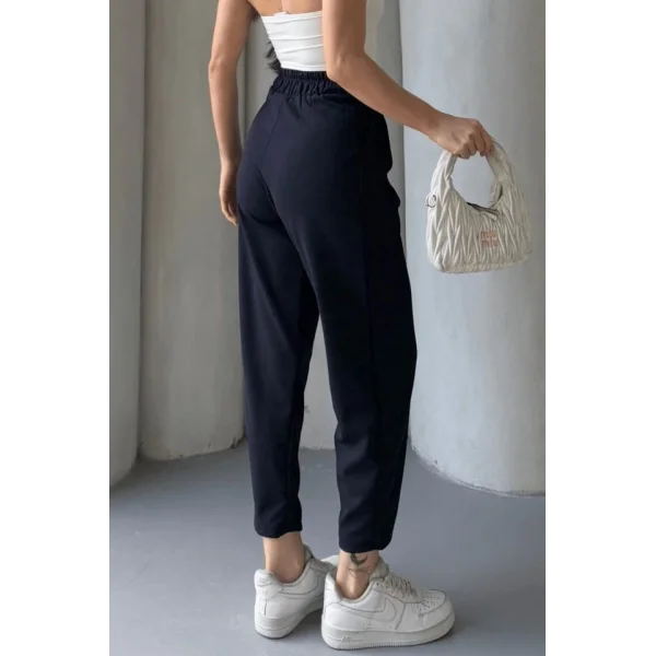Kadın Scuba Krep Likralı Yan Fermuarlı Lastikli Harem Pantolon