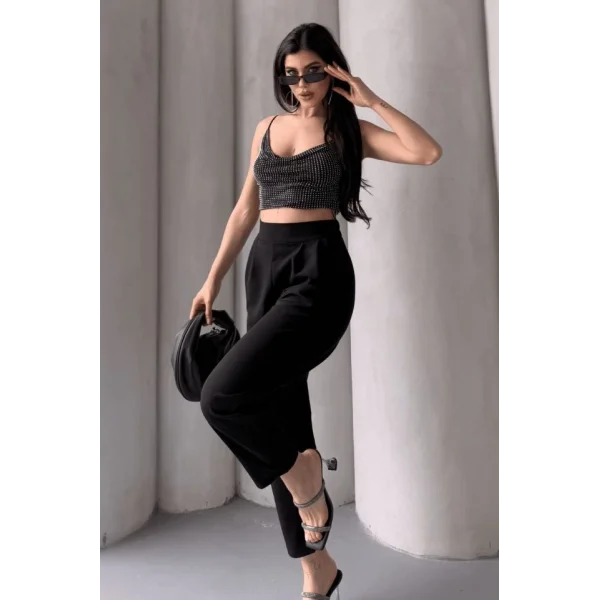 Kadın Scuba Krep Likralı Yan Fermuarlı Lastikli Harem Pantolon