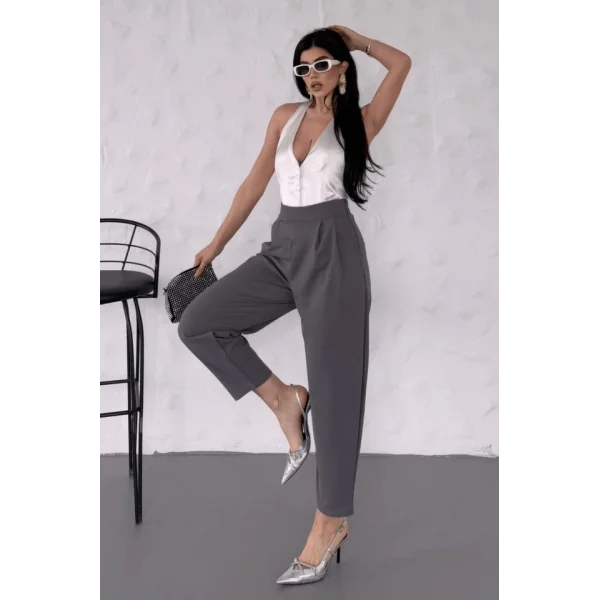 Kadın Scuba Krep Likralı Yan Fermuarlı Lastikli Harem Pantolon