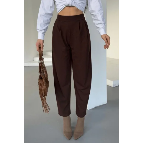 Kadın Scuba Krep Likralı Yan Fermuarlı Lastikli Harem Pantolon