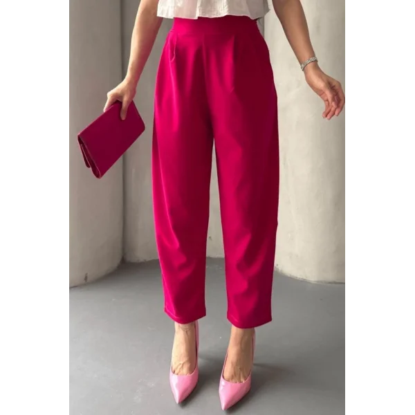 Kadın Scuba Krep Likralı Yan Fermuarlı Lastikli Harem Pantolon