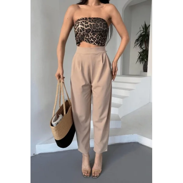 Kadın Scuba Krep Likralı Yan Fermuarlı Lastikli Harem Pantolon