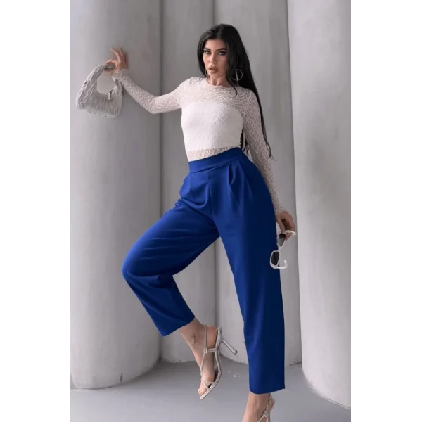 Kadın Scuba Krep Likralı Yan Fermuarlı Lastikli Harem Pantolon