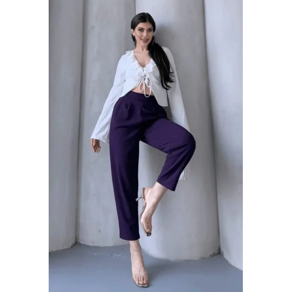 Kadın Scuba Krep Likralı Yan Fermuarlı Lastikli Harem Pantolon