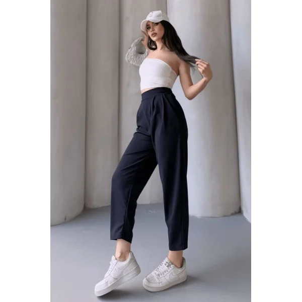 Kadın Scuba Krep Likralı Yan Fermuarlı Lastikli Harem Pantolon