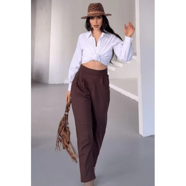 Kadın Scuba Krep Likralı Yan Fermuarlı Lastikli Harem Pantolon