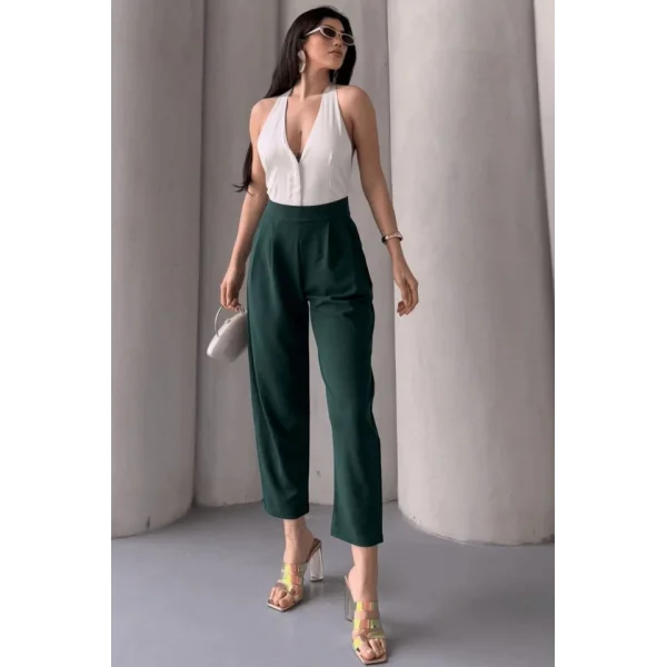 Kadın Scuba Krep Likralı Yan Fermuarlı Lastikli Harem Pantolon