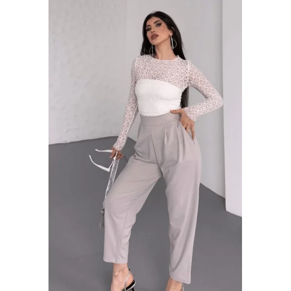 Kadın Scuba Krep Likralı Yan Fermuarlı Lastikli Harem Pantolon