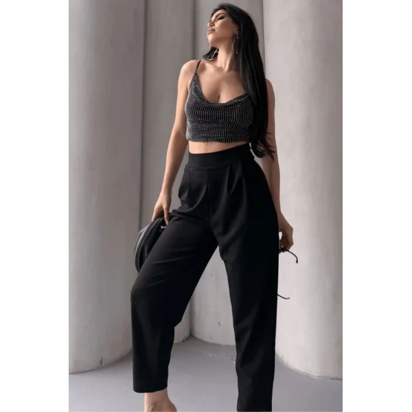 Kadın Scuba Krep Likralı Yan Fermuarlı Lastikli Harem Pantolon