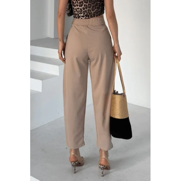 Kadın Scuba Krep Likralı Yan Fermuarlı Lastikli Harem Pantolon