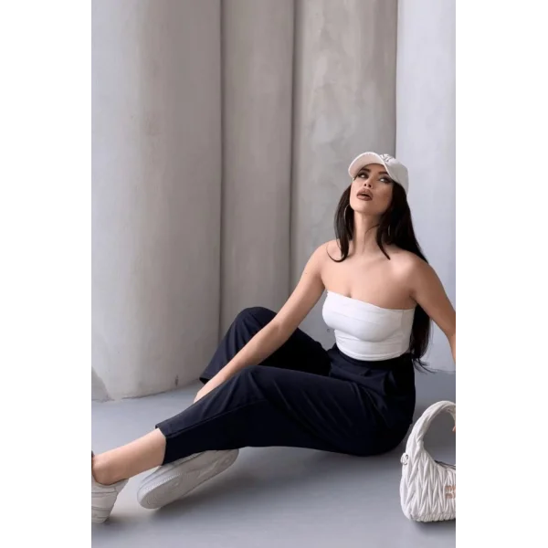 Kadın Scuba Krep Likralı Yan Fermuarlı Lastikli Harem Pantolon