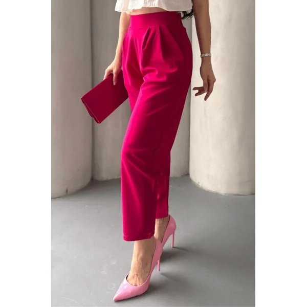 Kadın Scuba Krep Likralı Yan Fermuarlı Lastikli Harem Pantolon