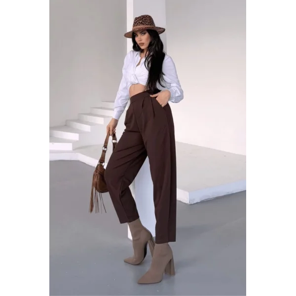 Kadın Scuba Krep Likralı Yan Fermuarlı Lastikli Harem Pantolon