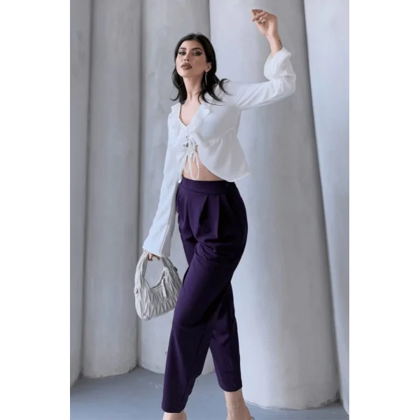 Kadın Scuba Krep Likralı Yan Fermuarlı Lastikli Harem Pantolon