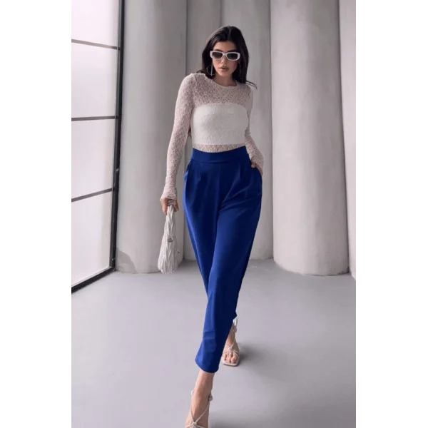 Kadın Scuba Krep Likralı Yan Fermuarlı Lastikli Harem Pantolon