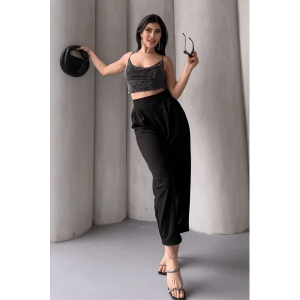 Kadın Scuba Krep Likralı Yan Fermuarlı Lastikli Harem Pantolon