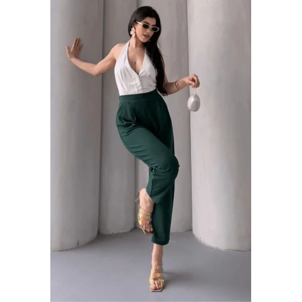 Kadın Scuba Krep Likralı Yan Fermuarlı Lastikli Harem Pantolon