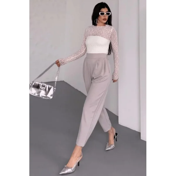 Kadın Scuba Krep Likralı Yan Fermuarlı Lastikli Harem Pantolon