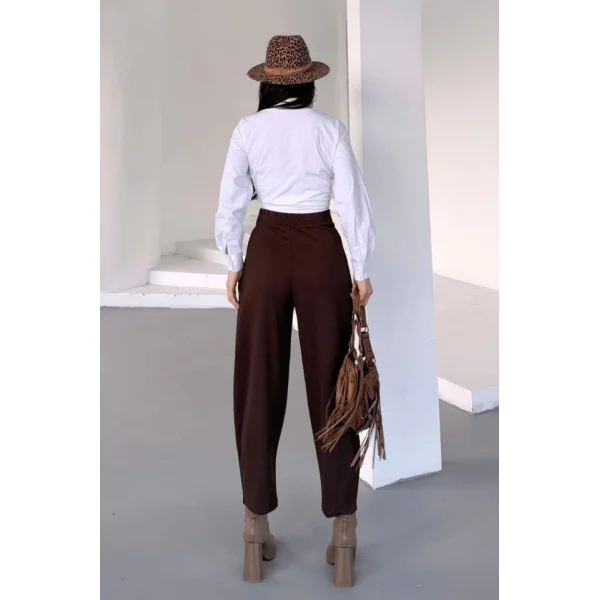 Kadın Scuba Krep Likralı Yan Fermuarlı Lastikli Harem Pantolon