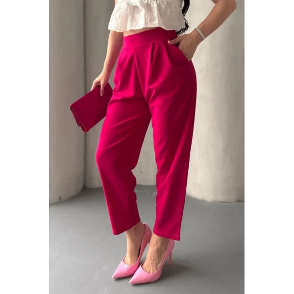 Kadın Scuba Krep Likralı Yan Fermuarlı Lastikli Harem Pantolon