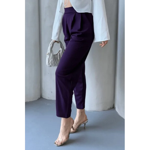 Kadın Scuba Krep Likralı Yan Fermuarlı Lastikli Harem Pantolon