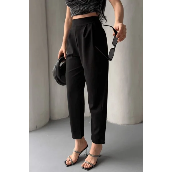 Kadın Scuba Krep Likralı Yan Fermuarlı Lastikli Harem Pantolon