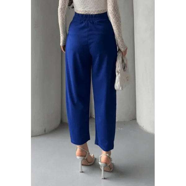 Kadın Scuba Krep Likralı Yan Fermuarlı Lastikli Harem Pantolon