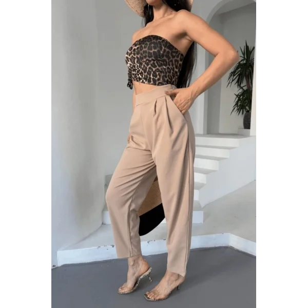 Kadın Scuba Krep Likralı Yan Fermuarlı Lastikli Harem Pantolon