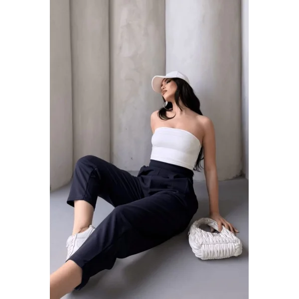 Kadın Scuba Krep Likralı Yan Fermuarlı Lastikli Harem Pantolon