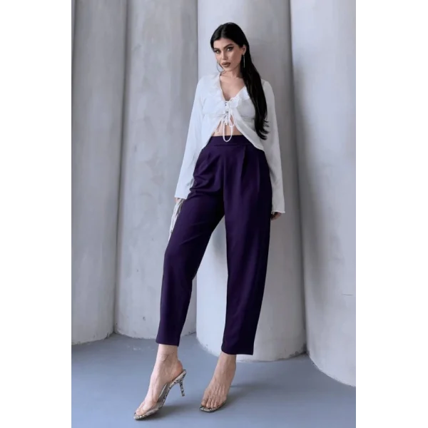 Kadın Scuba Krep Likralı Yan Fermuarlı Lastikli Harem Pantolon