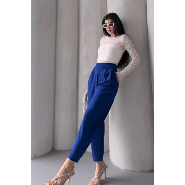 Kadın Scuba Krep Likralı Yan Fermuarlı Lastikli Harem Pantolon