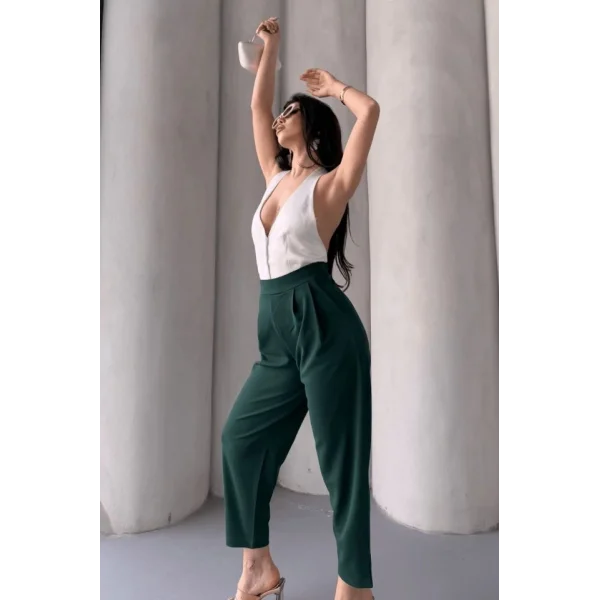 Kadın Scuba Krep Likralı Yan Fermuarlı Lastikli Harem Pantolon