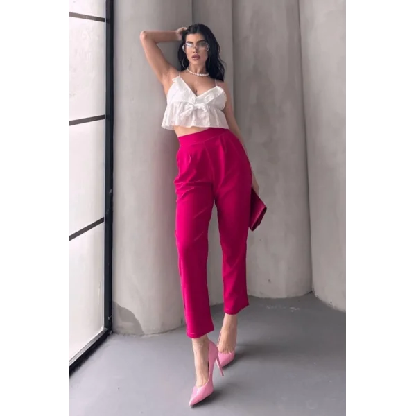 Kadın Scuba Krep Likralı Yan Fermuarlı Lastikli Harem Pantolon